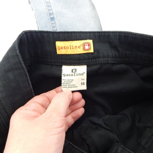 90s GASOLINE pants low rise bootcut cargo Y2K casual stretch black SMALL - Picture 9 of 9